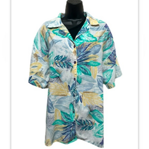 Vintage 80s Cabrais Plus Hawaiian women’s button down shirt sz 20 W floral (843)